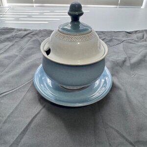 Vintage Blue and White England Denby Castile Sugar Bowl/Lid & Saucer Stoneware